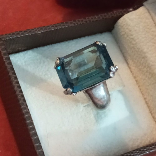 Silver ring 925 with blue zircon used, size 55