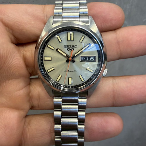Seiko 5 Sports SNXS Series Automatic watch with silver stainless steel bracelet
