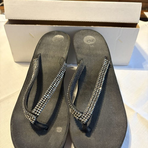 Exe platform sandals black with rhinestones used, size 38