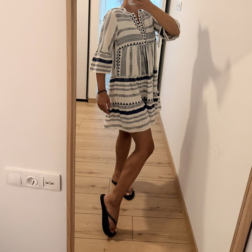 Vero Moda blue-white boho dress, 100% organic cotton, size S