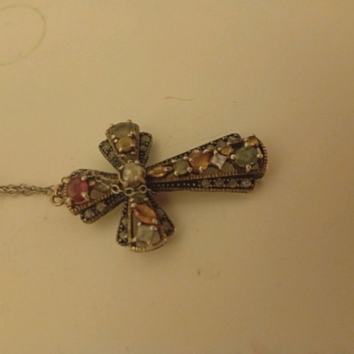 Gold cross 9 carat with pearl and precious stones