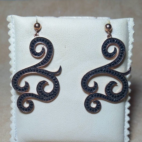 Gregio silver rose gold earrings with black zirconia new