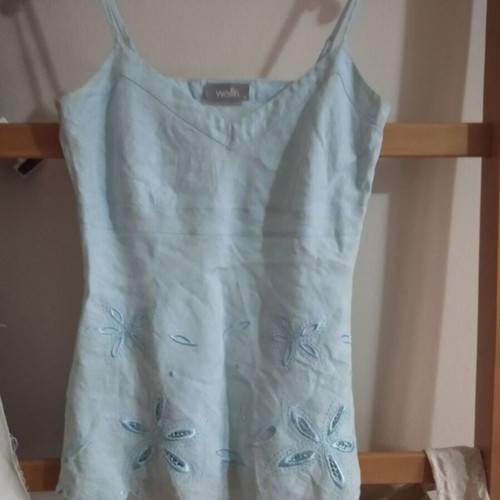 Linen blouse blue like new with embroidery, size S