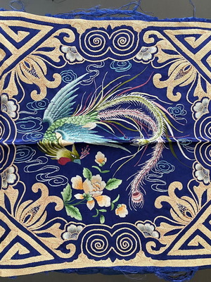 Vintage embroidered decorative fabric, Asian style, 43×44 cm