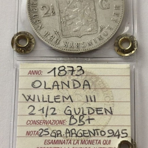 1873 Netherlands Certified Silver 2½ Gulden Coin Willem III XF