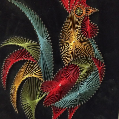 Antique rooster string art frame used 55x40 cm