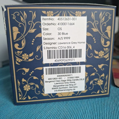 Lawrence Grey Bergamot Clary Sage scented candle 300g new