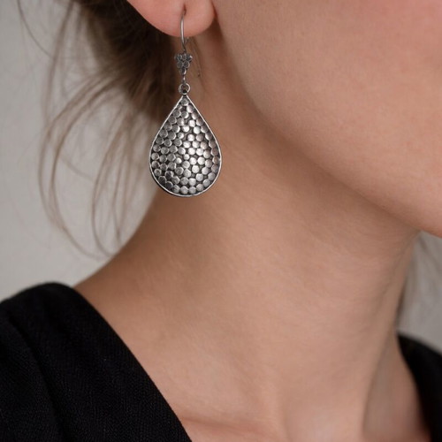 925 Silver Teardrop Earrings New with Textured Finish