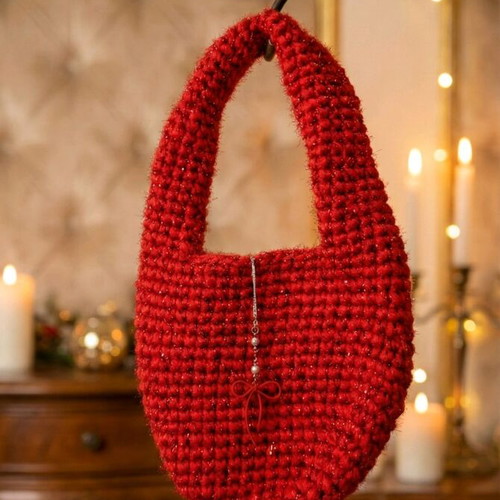 Handmade red crochet handbag made to order