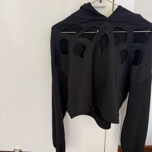 Cropped hoodie black like new with bust cut out and drawstring