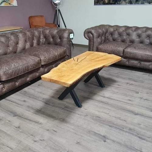 Coffee table made of wood and metal legs new, handmade