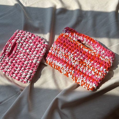 Handmade Crochet Mini Bag in White and Pink