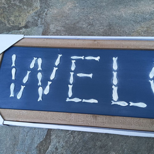 Wooden Welcome Sign with Fish Coastal Design new