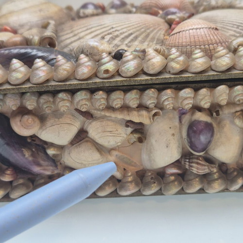 Handmade Seashell Jewelry Box, 1970s Vintage Folk Art Trinket Box