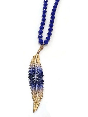 Handmade leaf necklace TXFK048 new with blue crystal beads and lace