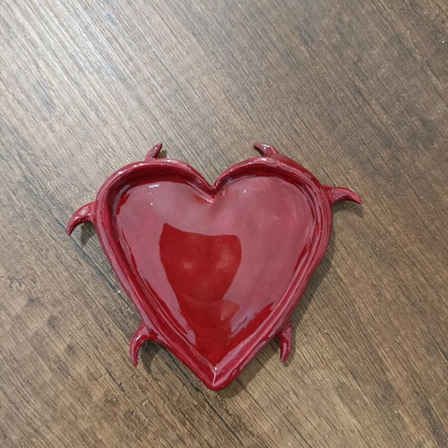 Handmade heart trinket tray with devil design, new