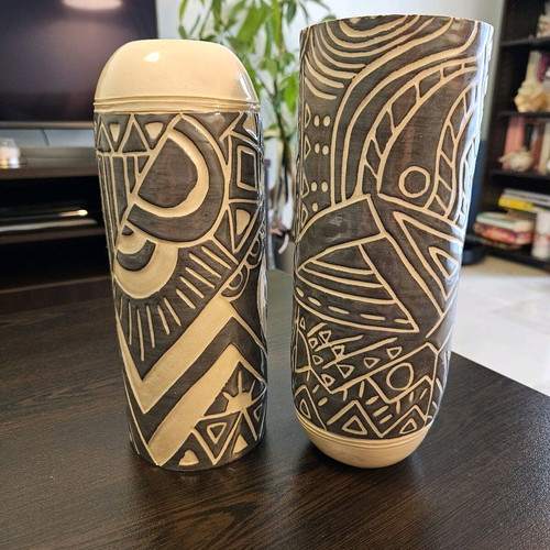 Ceramic vases new, handmade blue gray set of 2 pieces