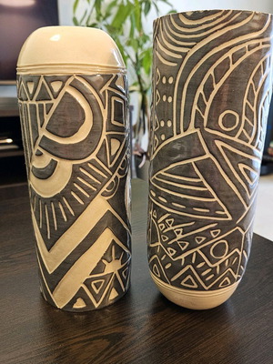Ceramic vases new, handmade blue gray set of 2 pieces