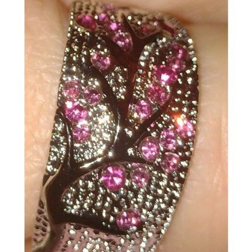 Sakura ring new with zircon crystals, sterling silver, pink and silver