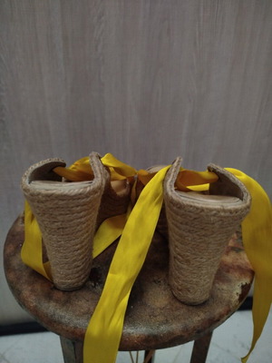 Bonatti platform shoes used, size 36, yellow satin ribbon