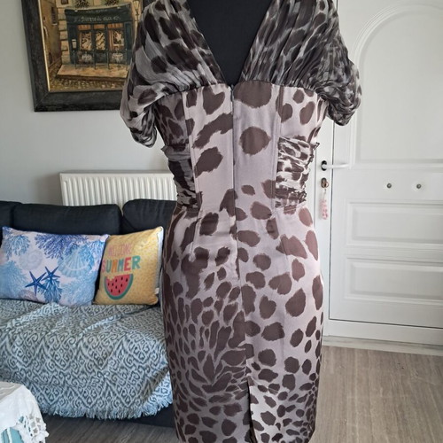 Gaetano Navarra animal print dress used, size L, grey beige