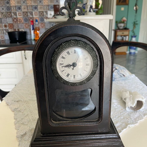 Wooden clock used, table, analog, needs repair