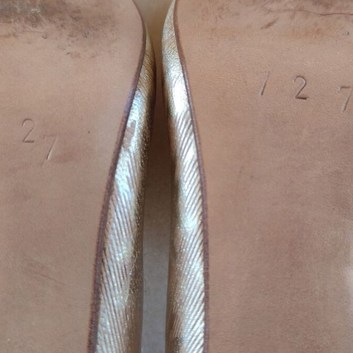 Peep-toe heels used, gold leather size 37