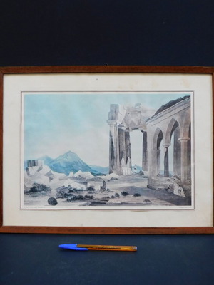 Engraving copy Parthenon 1833 used, wooden frame