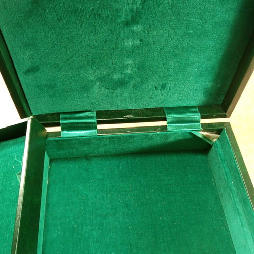 Tollent antique jewelry box used green cypress with velvet compartments