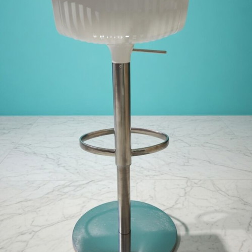 Bar stool white modern with chrome base, used, set of 2