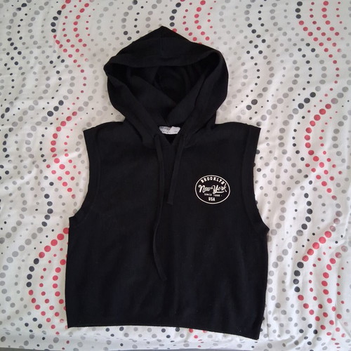 Bershka Crop Sleeveless Hoodie Like New Black