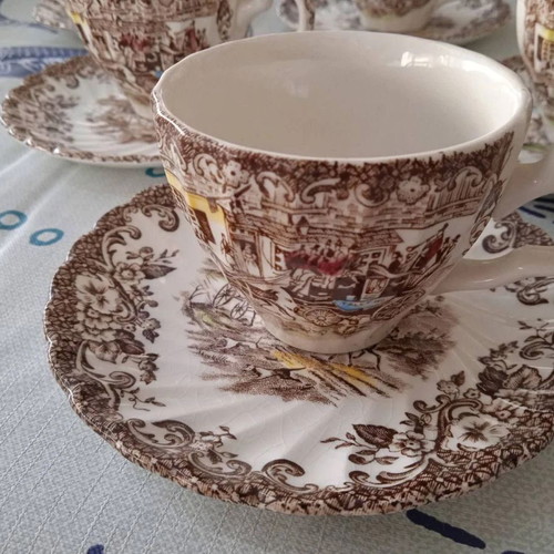 Vintage coffee set Coaching Scenes by Johnson Bros, iron stone, like new