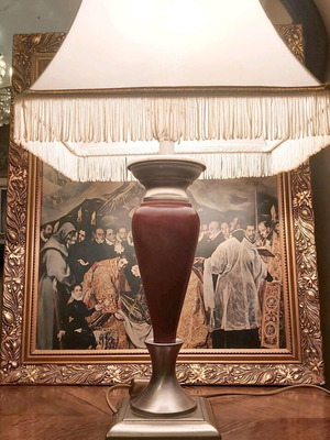 Φωτιστικό επιτραπέζιο νεοκλασικό με ξύλο και κασσίτερο, σαν καινούργιο