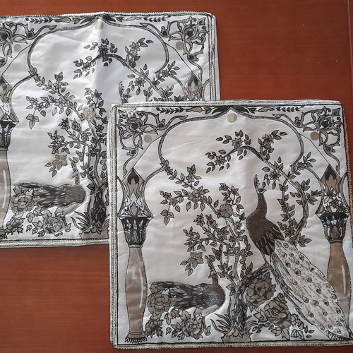 Set of two embroidered peacock sofa pillows