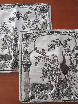 Set of two embroidered peacock sofa pillows