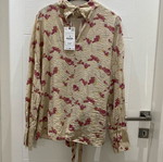 Zara women's blouse new, beige with floral pattern and front tie