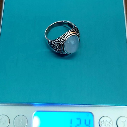 Silver 925 men's ring with natural agate, new, handmade
