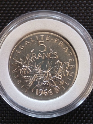 Silver French 5 Franc coin 1964
