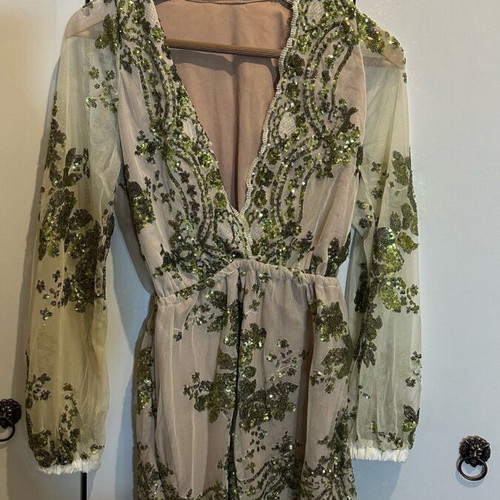 Sequin jumpsuit size M like new, beige and green