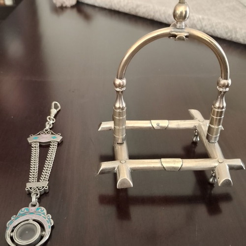 Pocket watch stand and fob used, set