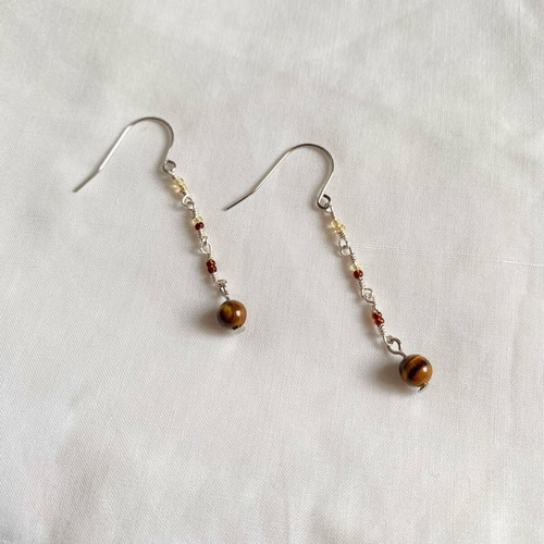 Handmade earrings with tiger eye beads, silver and brown