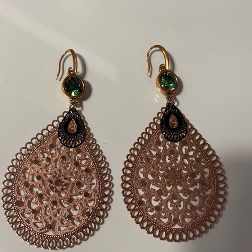 Rose gold earrings with green stones