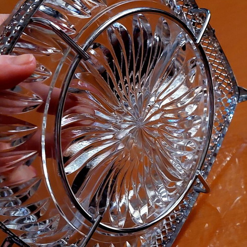 Vintage German Lead Crystal 4-Section Serving Tray used