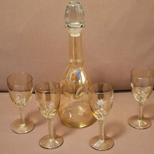 Prewar liqueur wine set yellow cut crystal like new