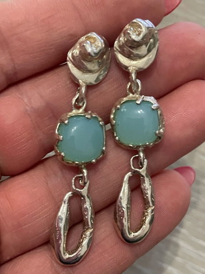 Silver 925 earrings used with semi-precious stone 5.3 cm