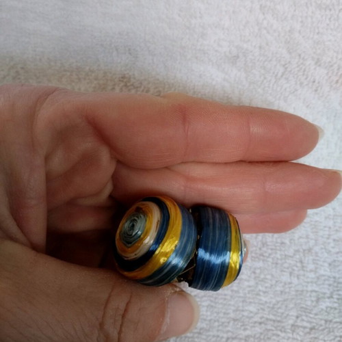 Clip-on earrings used, blue and yellow