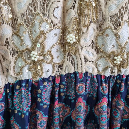 Long dress with knitted bust, new, blue and multicolor, size L