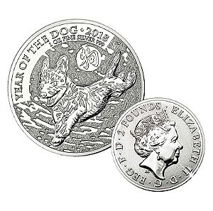 Great Britain 1 Oz Silver 2 Pounds "Year of the Dog" 2018