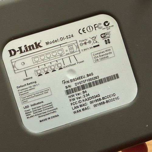 D-Link DI-524 Wireless 54 Mbps High Speed Router used, functional