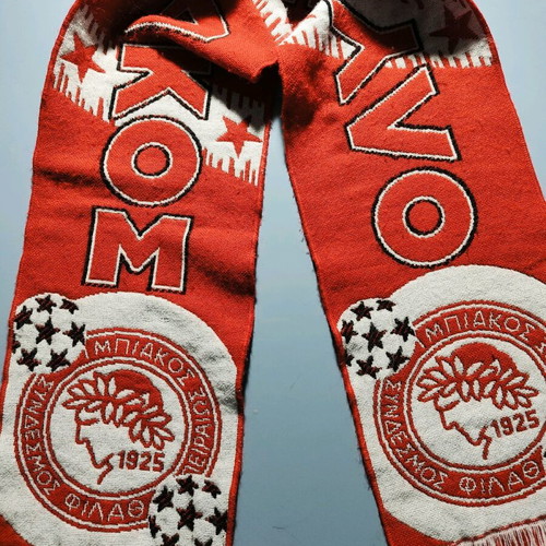 Olympiacos fan scarf used, vintage knitted style
